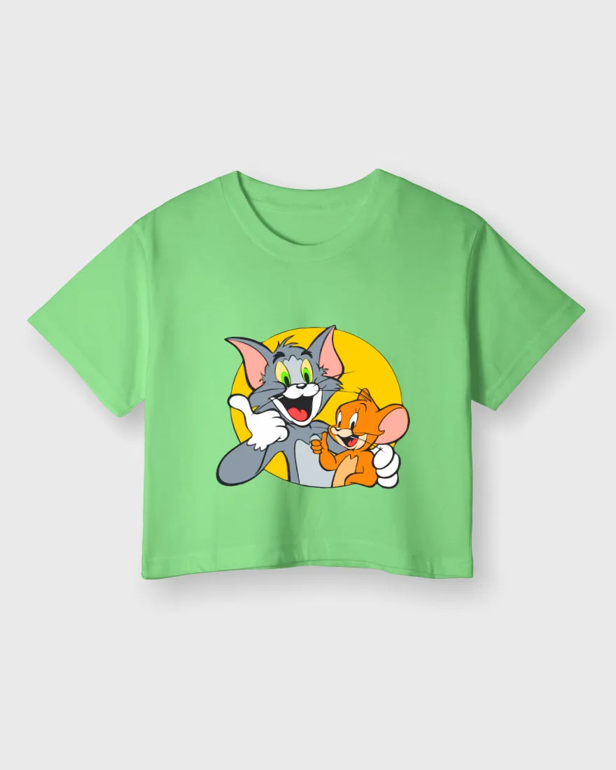 Womens Cropped TShirt Cartoon Tom And Jerry