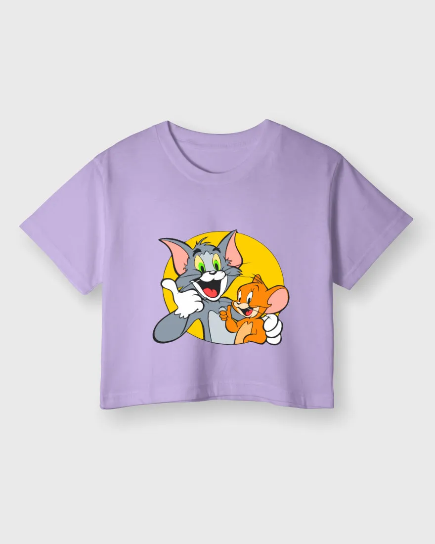 Womens Cropped TShirt Cartoon Tom And Jerry
