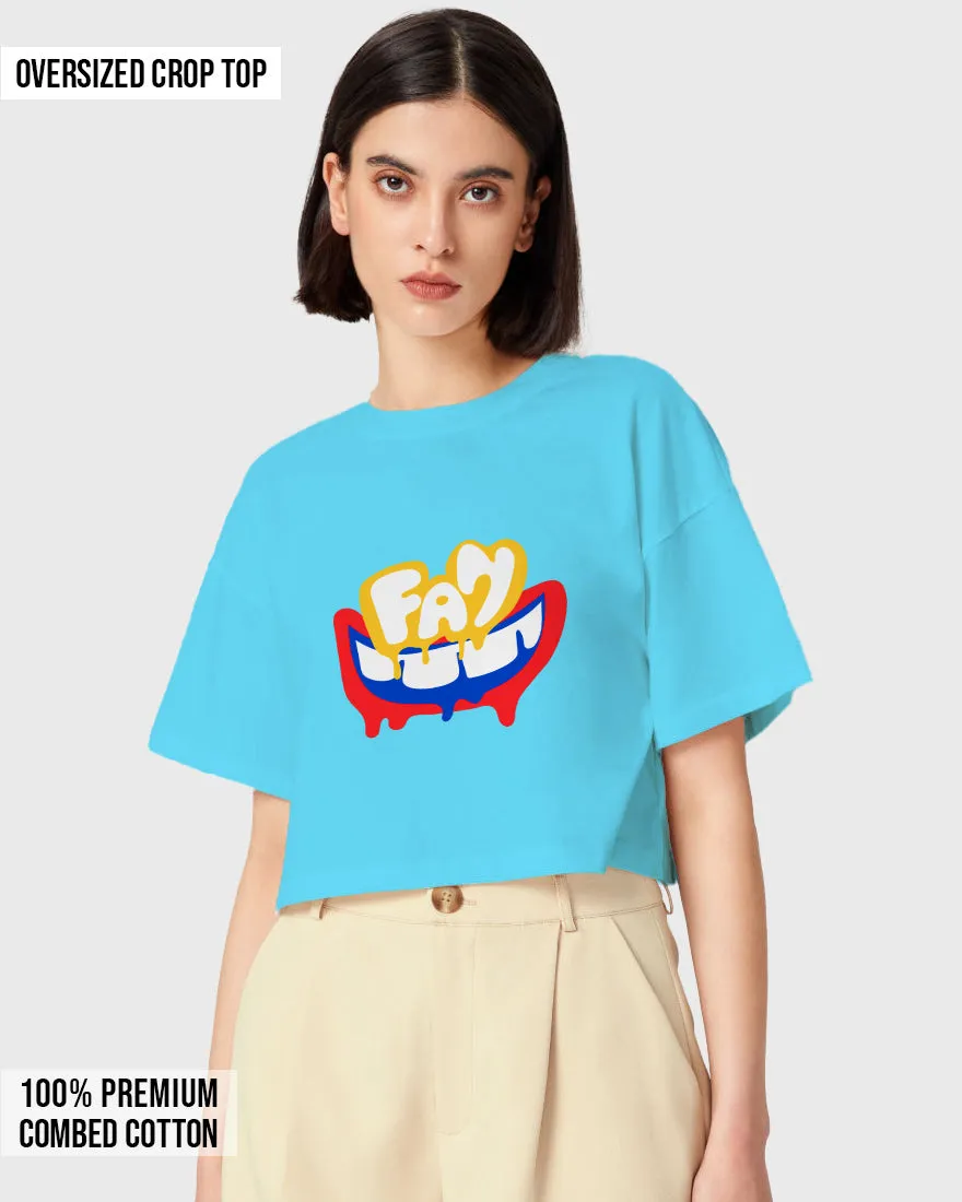 Womens Oversized Cropped TShirt Funky Fan