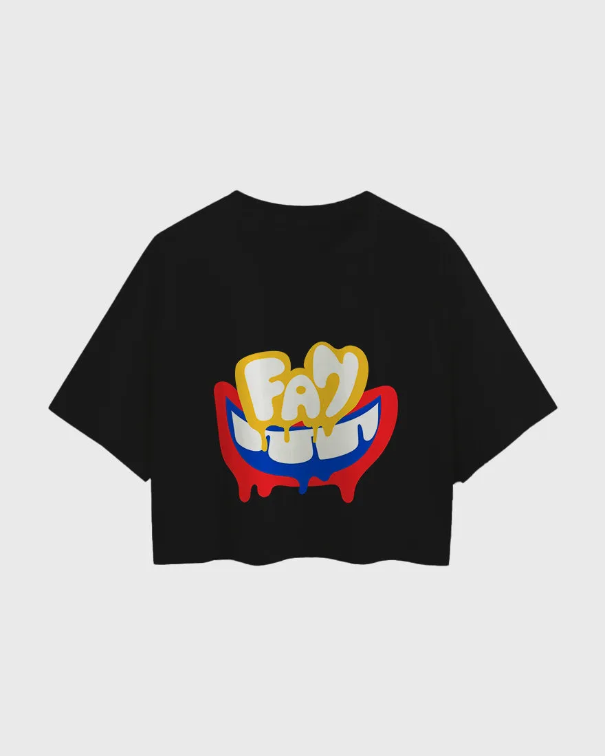Womens Oversized Cropped TShirt Funky Fan