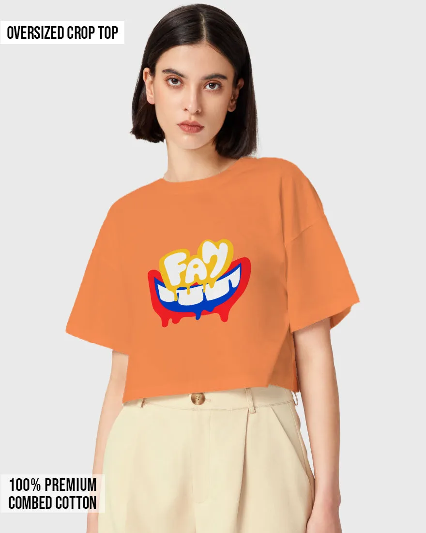 Womens Oversized Cropped TShirt Funky Fan