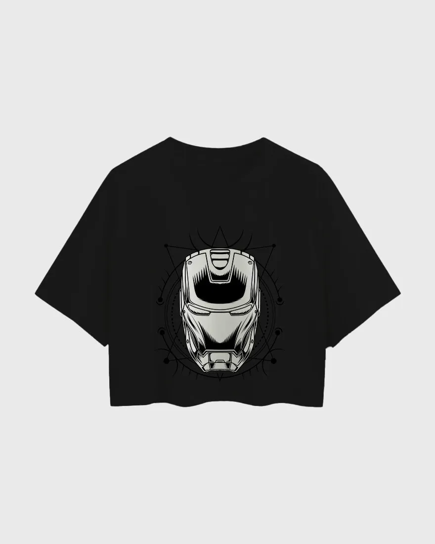 Womens Oversized Cropped TShirt Movies Iron Man Helmet