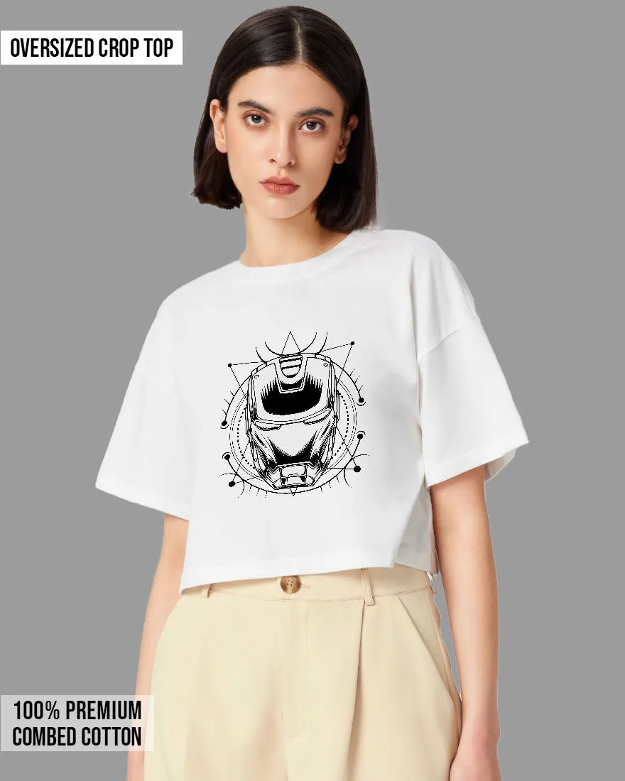 Womens Oversized Cropped TShirt Movies Iron Man Helmet
