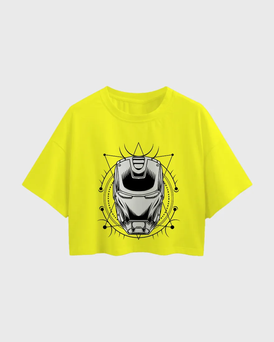 Womens Oversized Cropped TShirt Movies Iron Man Helmet