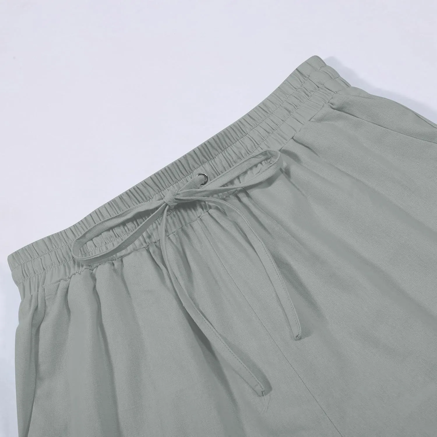 Women's Wide Leg Linen Pants Summer Casual Elastic High Waist Palazzo Pant Dress Tie Knot Trouser with Pocket