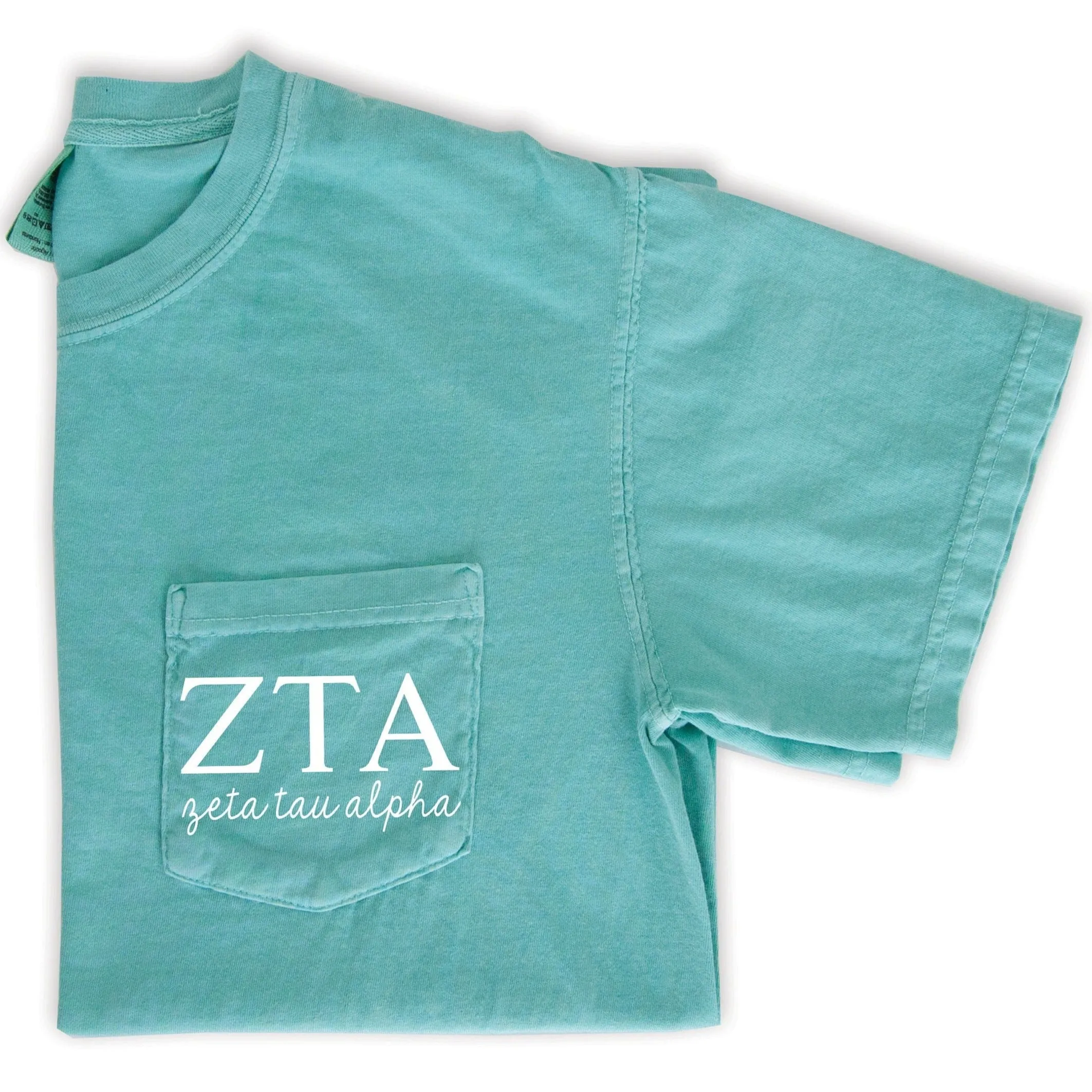 Zeta Tau Alpha Script Letters Pocket Tee - Mint